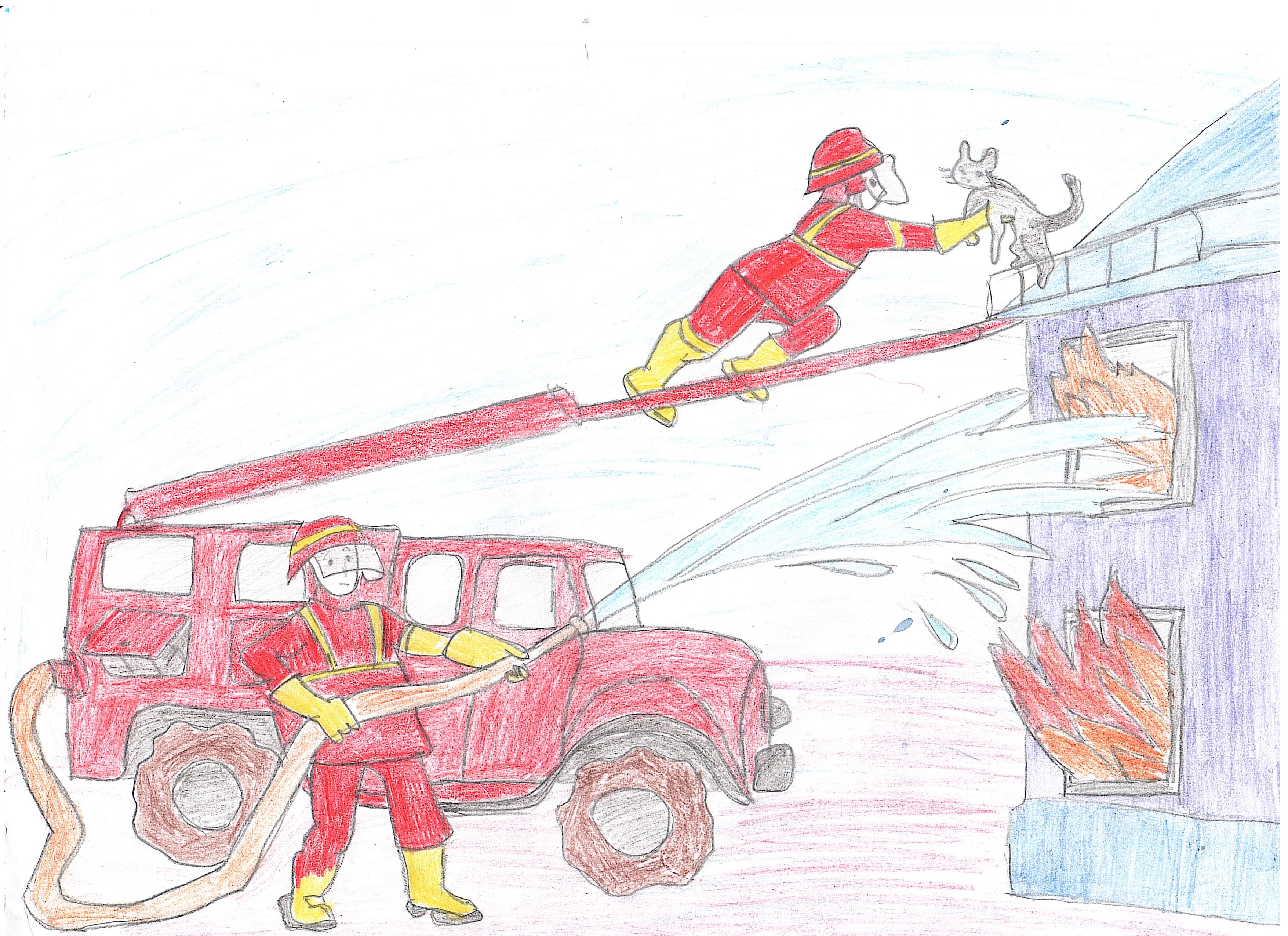 Рисунок на тему героические действия пожарных